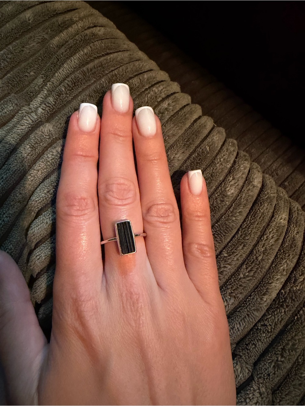 Rectangular Black Stone  Silver Ring